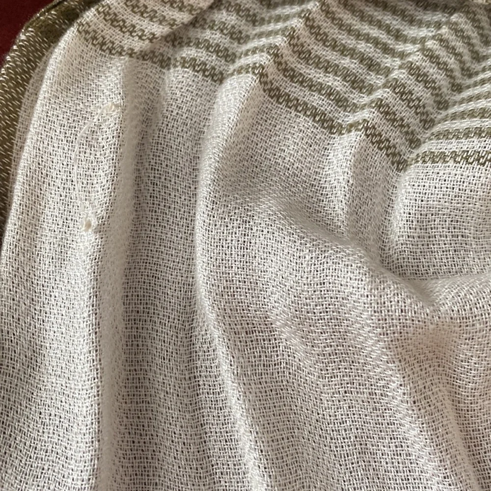Maurices Cream Olive Stripe Lightweight Fringe Scarf Wrap Shawl Boho Coastal